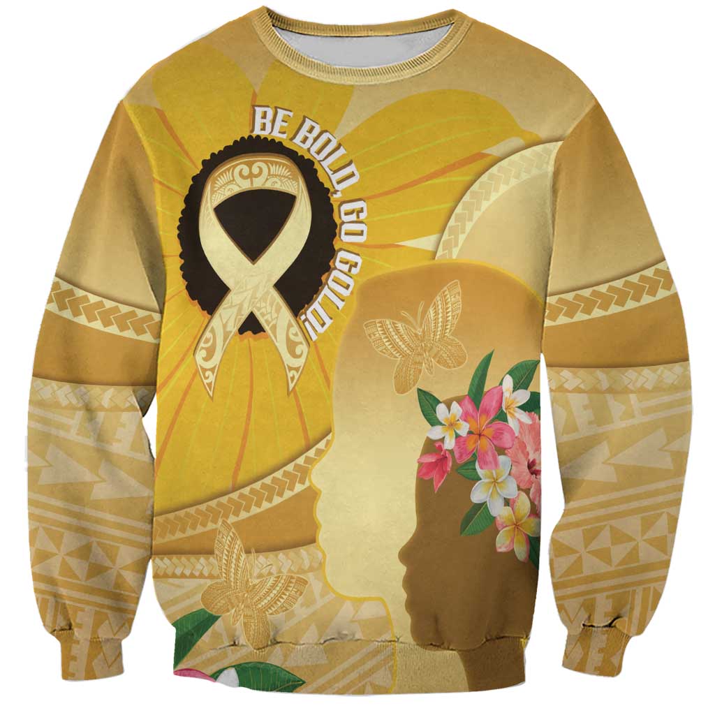 Polynesia Childhood Cancer Awareness Sweatshirt Be Bold Go Gold Polynesian Art LT14 Unisex Gold - Polynesian Pride