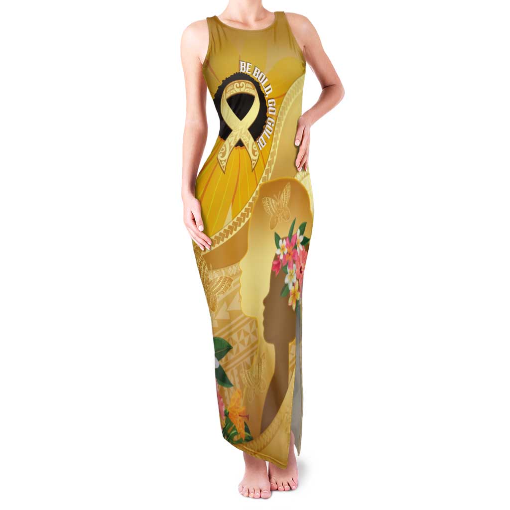 Polynesia Childhood Cancer Awareness Tank Maxi Dress Be Bold Go Gold Polynesian Art LT14 Women Gold - Polynesian Pride