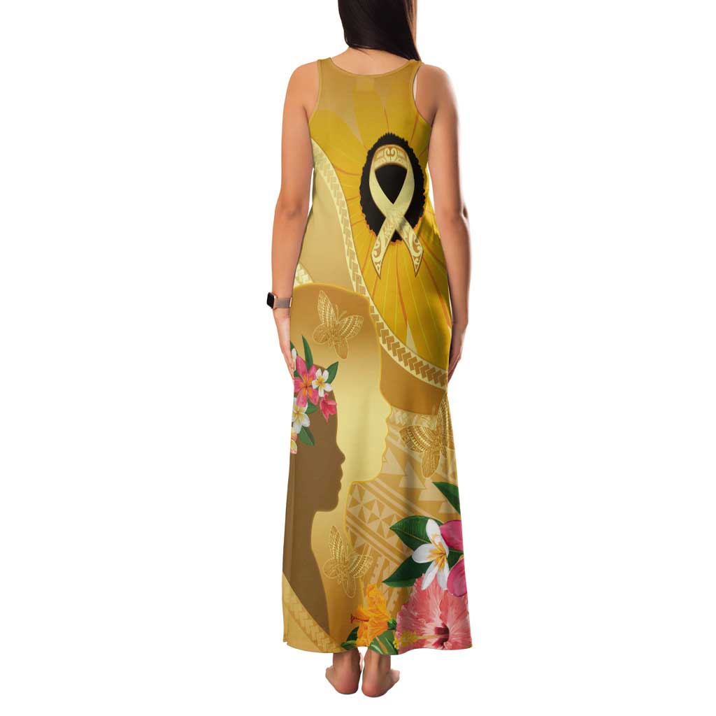 Polynesia Childhood Cancer Awareness Tank Maxi Dress Be Bold Go Gold Polynesian Art LT14 - Polynesian Pride