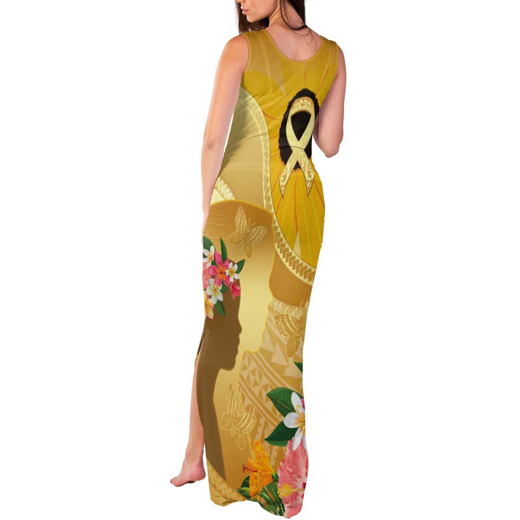 Polynesia Childhood Cancer Awareness Tank Maxi Dress Be Bold Go Gold Polynesian Art LT14 - Polynesian Pride