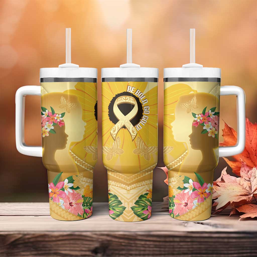 Polynesia Childhood Cancer Awareness Tumbler With Handle Be Bold Go Gold Polynesian Art LT14 - Polynesian Pride