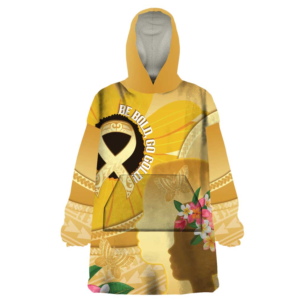 Polynesia Childhood Cancer Awareness Wearable Blanket Hoodie Be Bold Go Gold Polynesian Art LT14 One Size Gold - Polynesian Pride