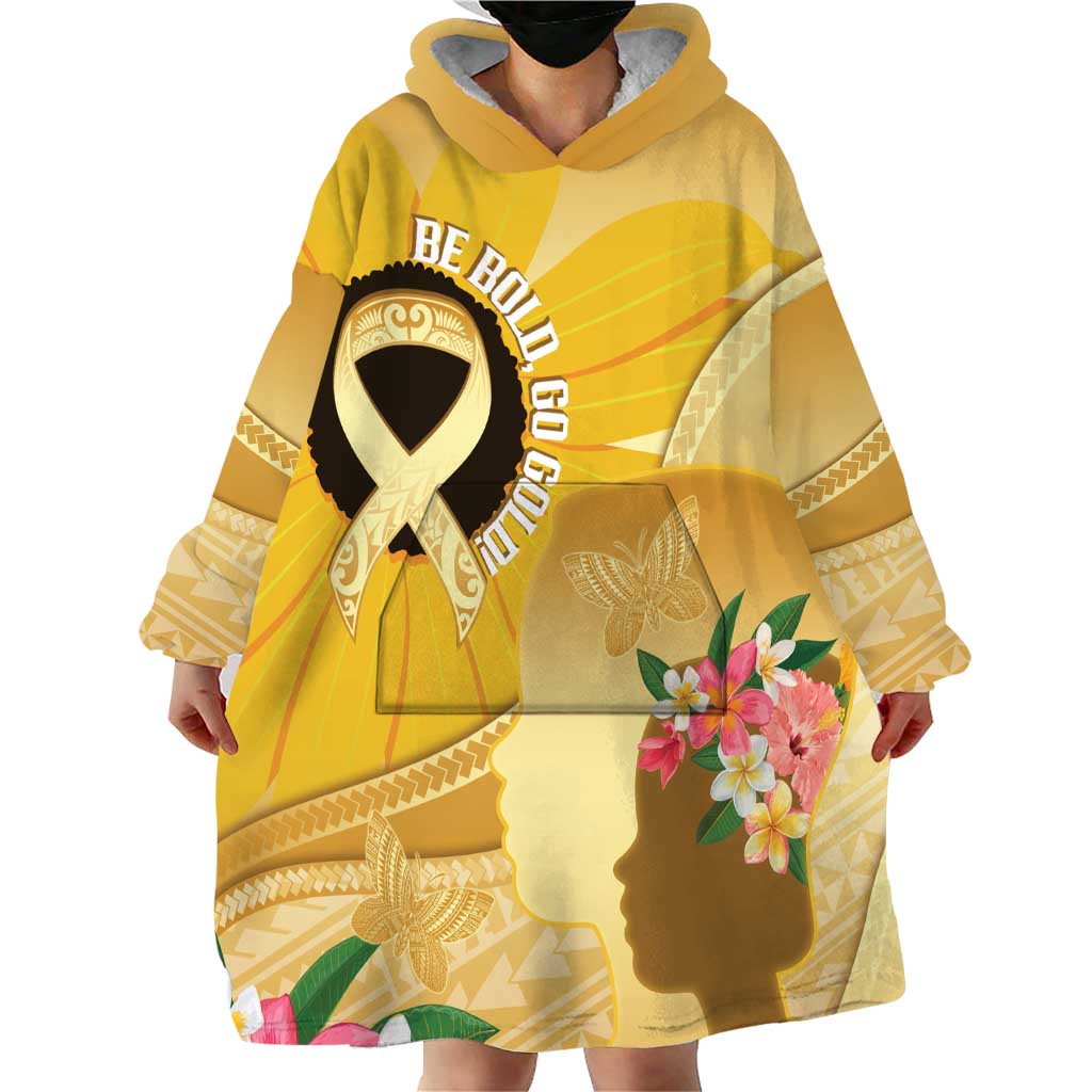 Polynesia Childhood Cancer Awareness Wearable Blanket Hoodie Be Bold Go Gold Polynesian Art LT14 - Polynesian Pride