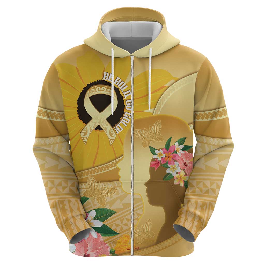Polynesia Childhood Cancer Awareness Zip Hoodie Be Bold Go Gold Polynesian Art