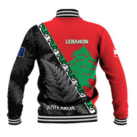New Zealand And Lebanon Baseball Jacket Silver Fern Maori With Cedar Tree Together LT14 - Polynesian Pride