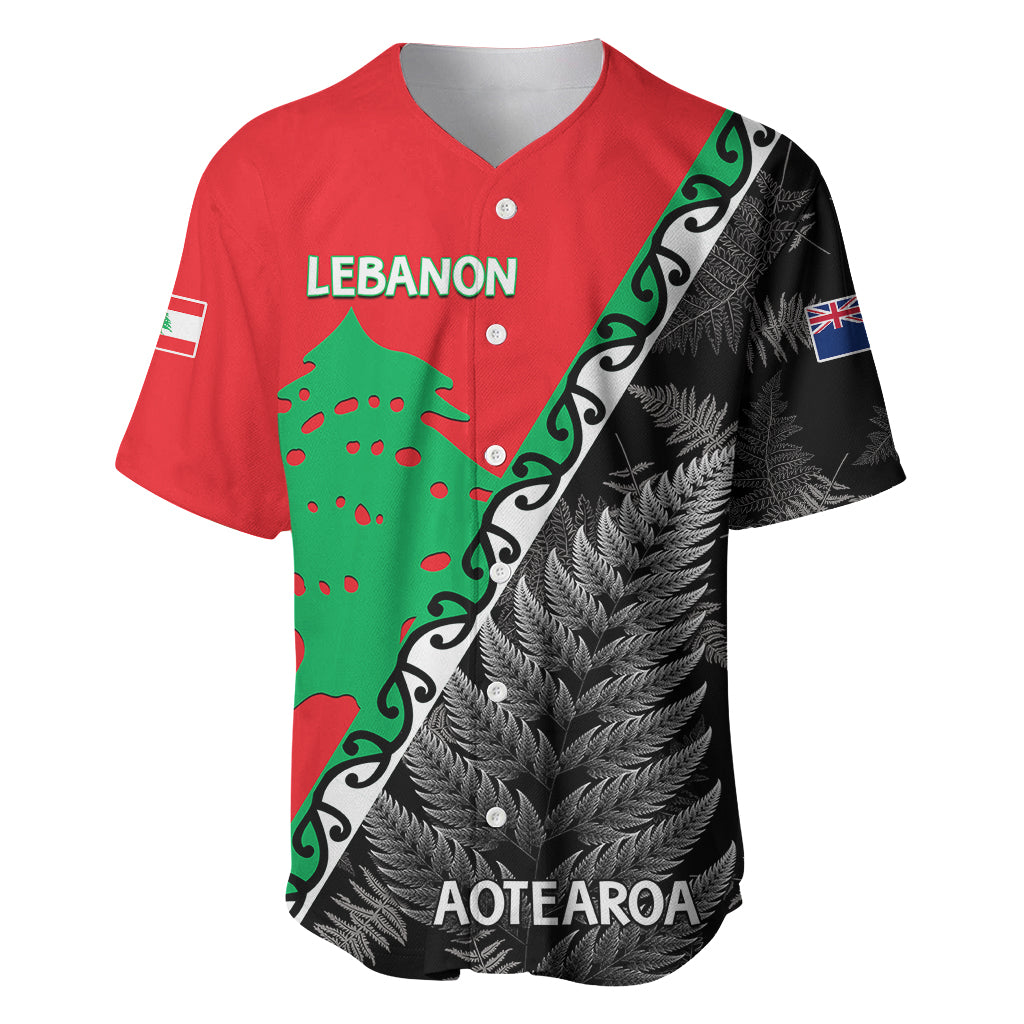 New Zealand And Lebanon Baseball Jersey Silver Fern Maori With Cedar Tree Together LT14 Red - Polynesian Pride