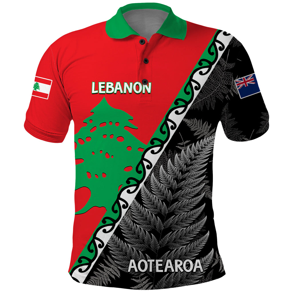 New Zealand And Lebanon Polo Shirt Silver Fern Maori With Cedar Tree Together LT14 Red - Polynesian Pride