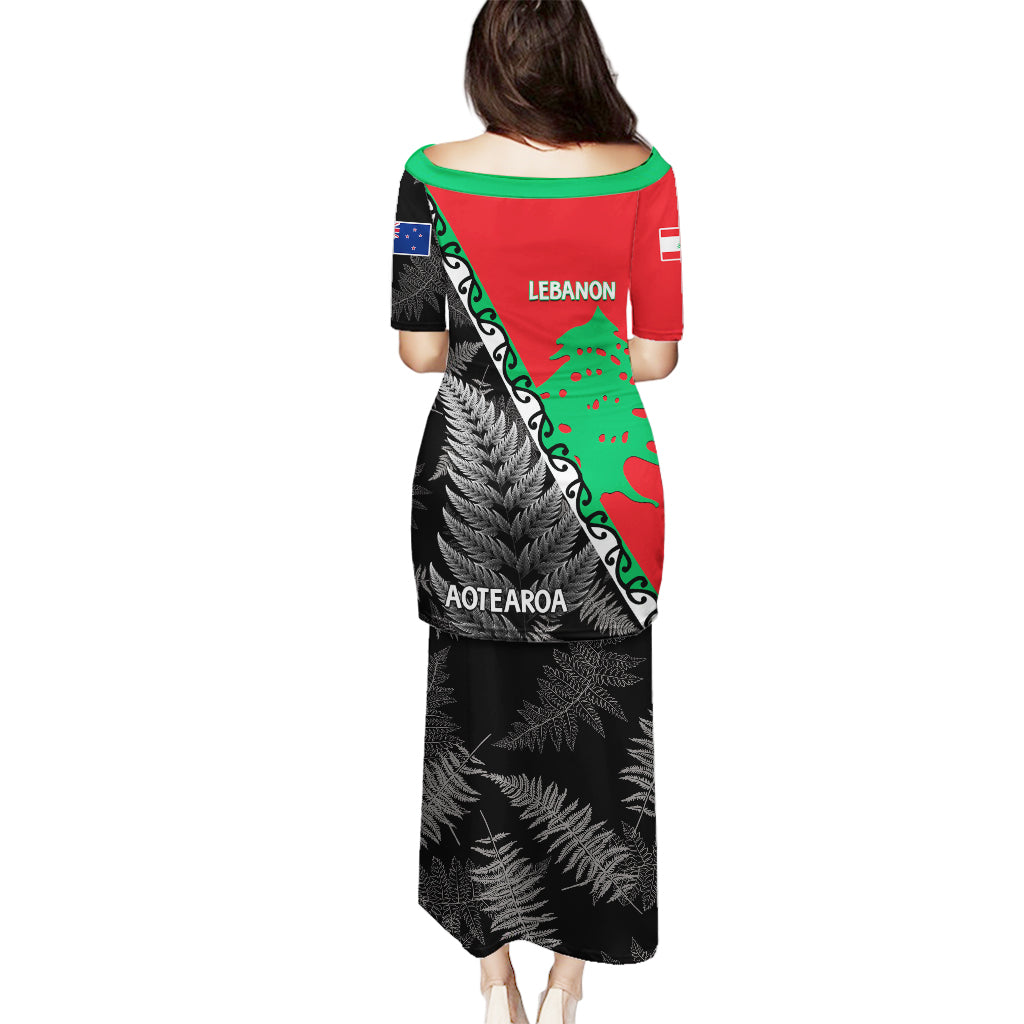 New Zealand And Lebanon Puletasi Silver Fern Maori With Cedar Tree Together LT14 - Polynesian Pride