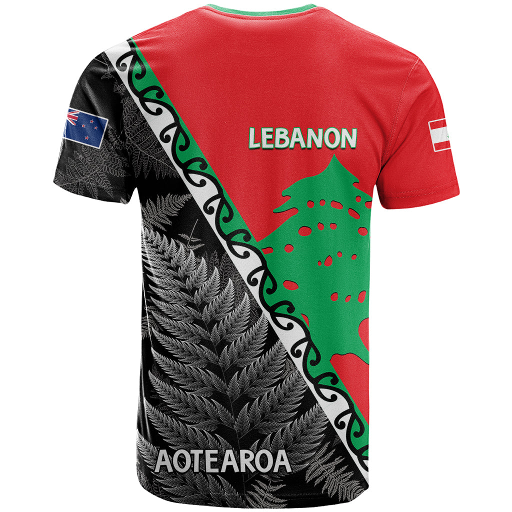 New Zealand And Lebanon T Shirt Silver Fern Maori With Cedar Tree Together LT14 - Polynesian Pride