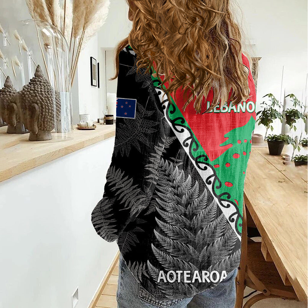 New Zealand And Lebanon Women Casual Shirt Silver Fern Maori With Cedar Tree Together LT14 - Polynesian Pride