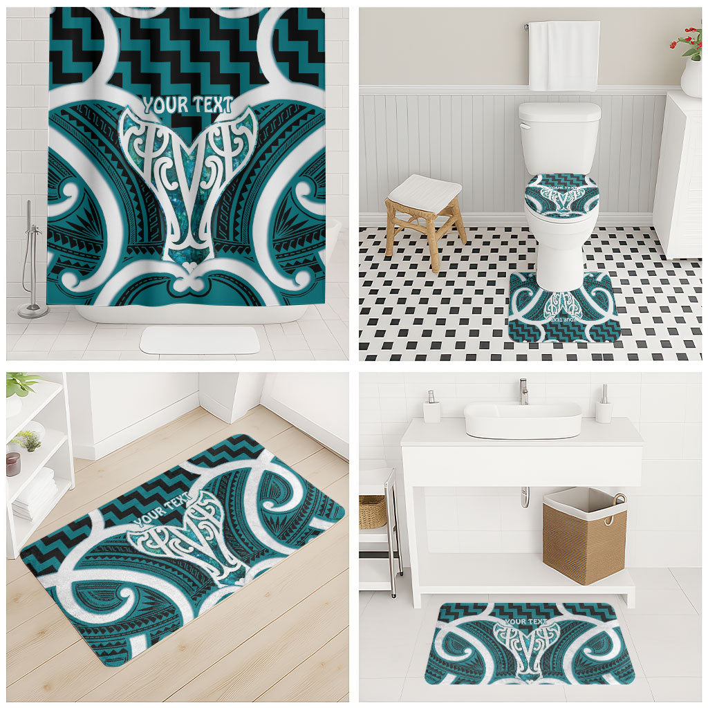 Aotearoa Atua Tangaroa Personalised Bathroom Set God Of The Sea Maori Whale Tail Cyan