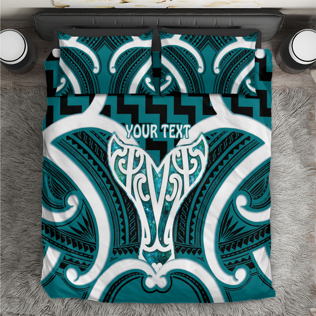 Aotearoa Atua Tangaroa Personalised Bedding Set God Of The Sea Maori Whale Tail Cyan