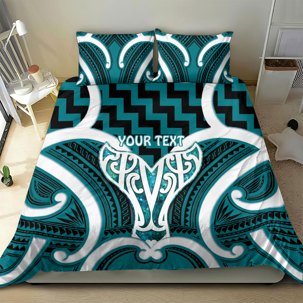 Aotearoa Atua Tangaroa Personalised Bedding Set God Of The Sea Maori Whale Tail Cyan