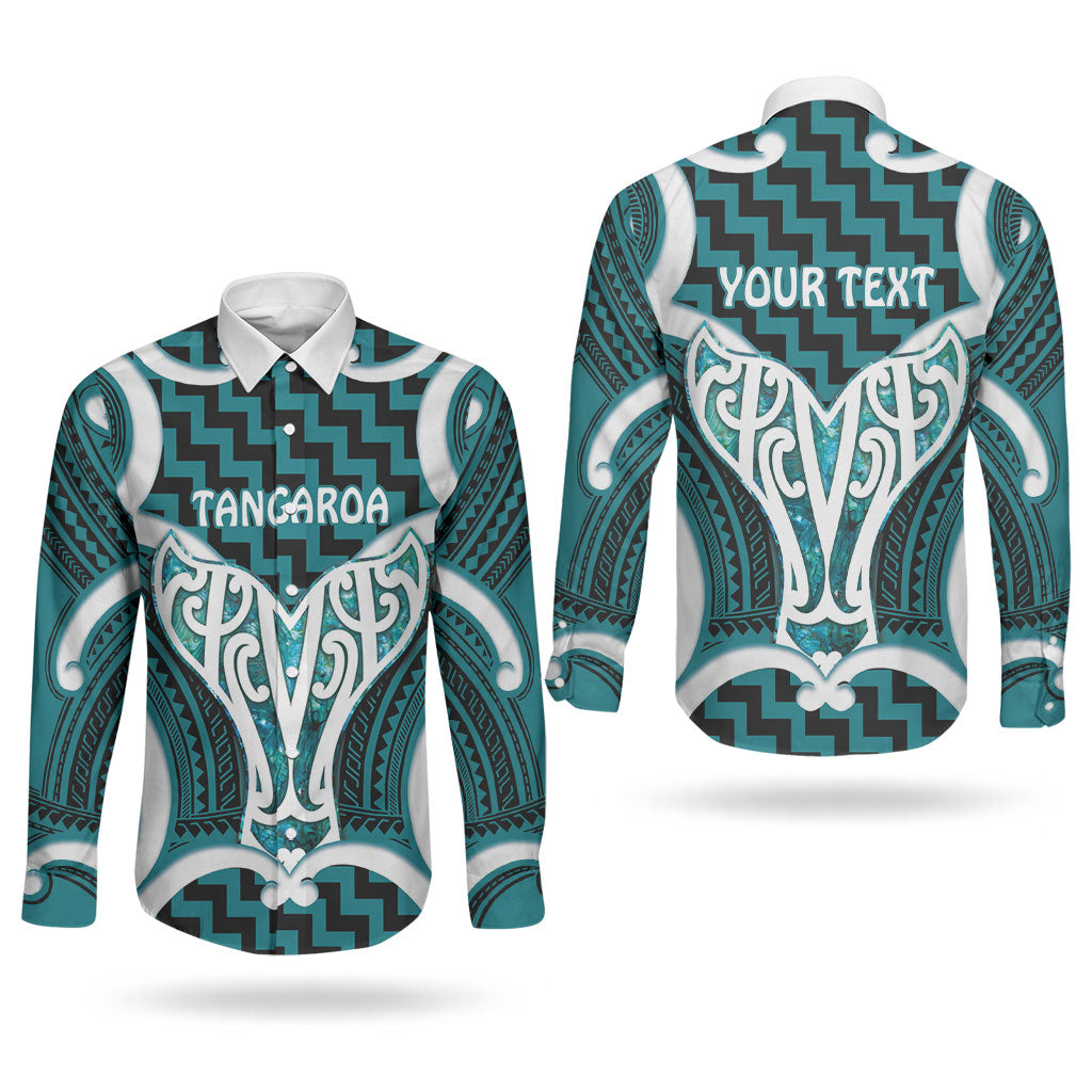 Aotearoa Atua Tangaroa Personalised Couples Matching Off Shoulder Maxi Dress and Long Sleeve Button Shirt God Of The Sea Maori Whale Tail Cyan