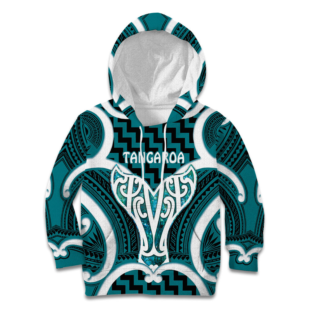 Aotearoa Atua Tangaroa Personalised Kid Hoodie God Of The Sea Maori Whale Tail Cyan