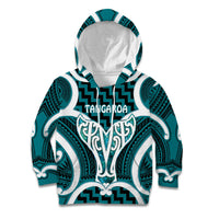 Aotearoa Atua Tangaroa Personalised Kid Hoodie God Of The Sea Maori Whale Tail Cyan