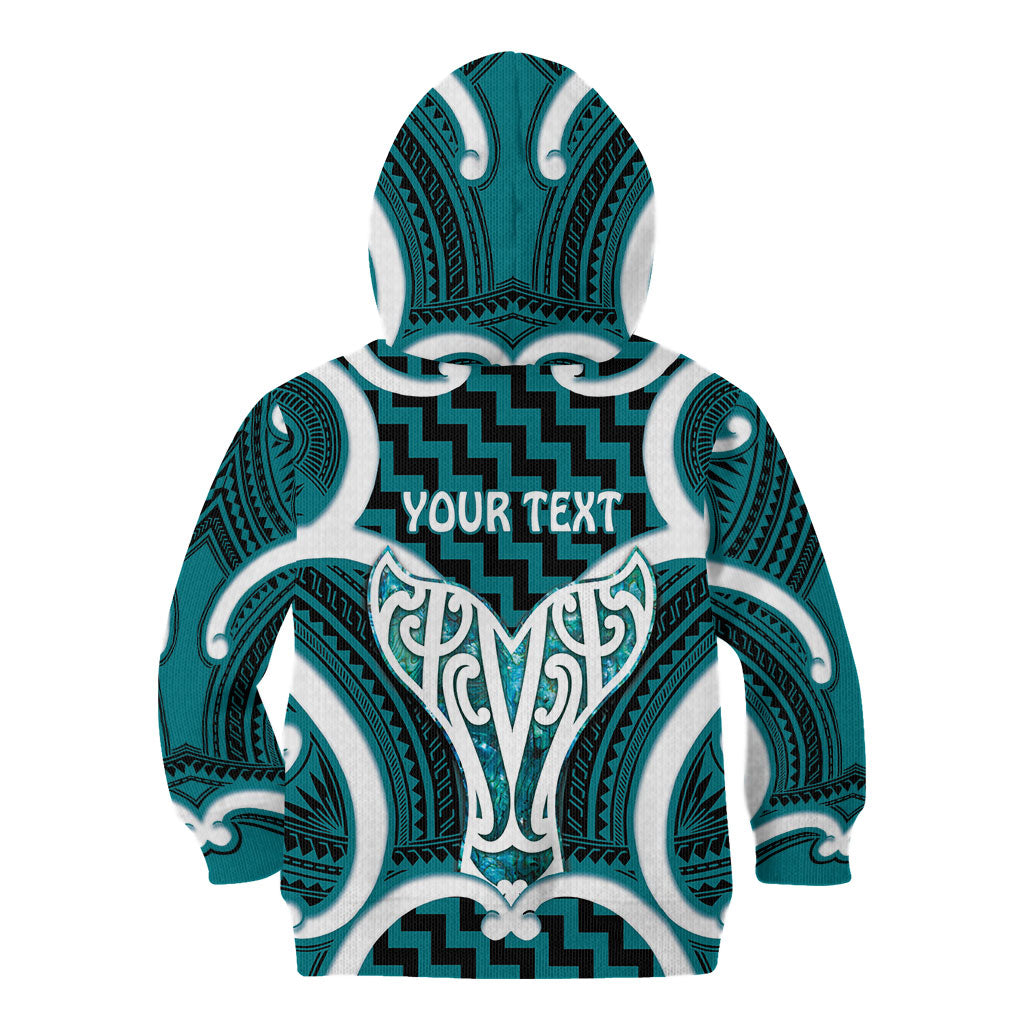 Aotearoa Atua Tangaroa Personalised Kid Hoodie God Of The Sea Maori Whale Tail Cyan