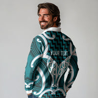 Aotearoa Atua Tangaroa Personalised Long Sleeve Polo Shirt God Of The Sea Maori Whale Tail Cyan