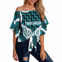 Aotearoa Atua Tangaroa Personalised Off Shoulder Wrap Waist Top God Of The Sea Maori Whale Tail Cyan