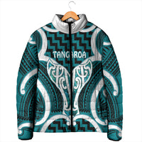 Aotearoa Atua Tangaroa Personalised Padded Jacket God Of The Sea Maori Whale Tail Cyan