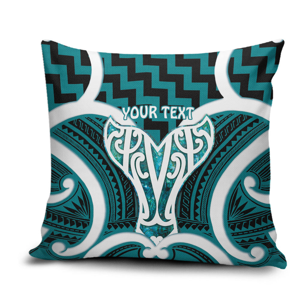 Aotearoa Atua Tangaroa Personalised Pillow Cover God Of The Sea Maori Whale Tail Cyan