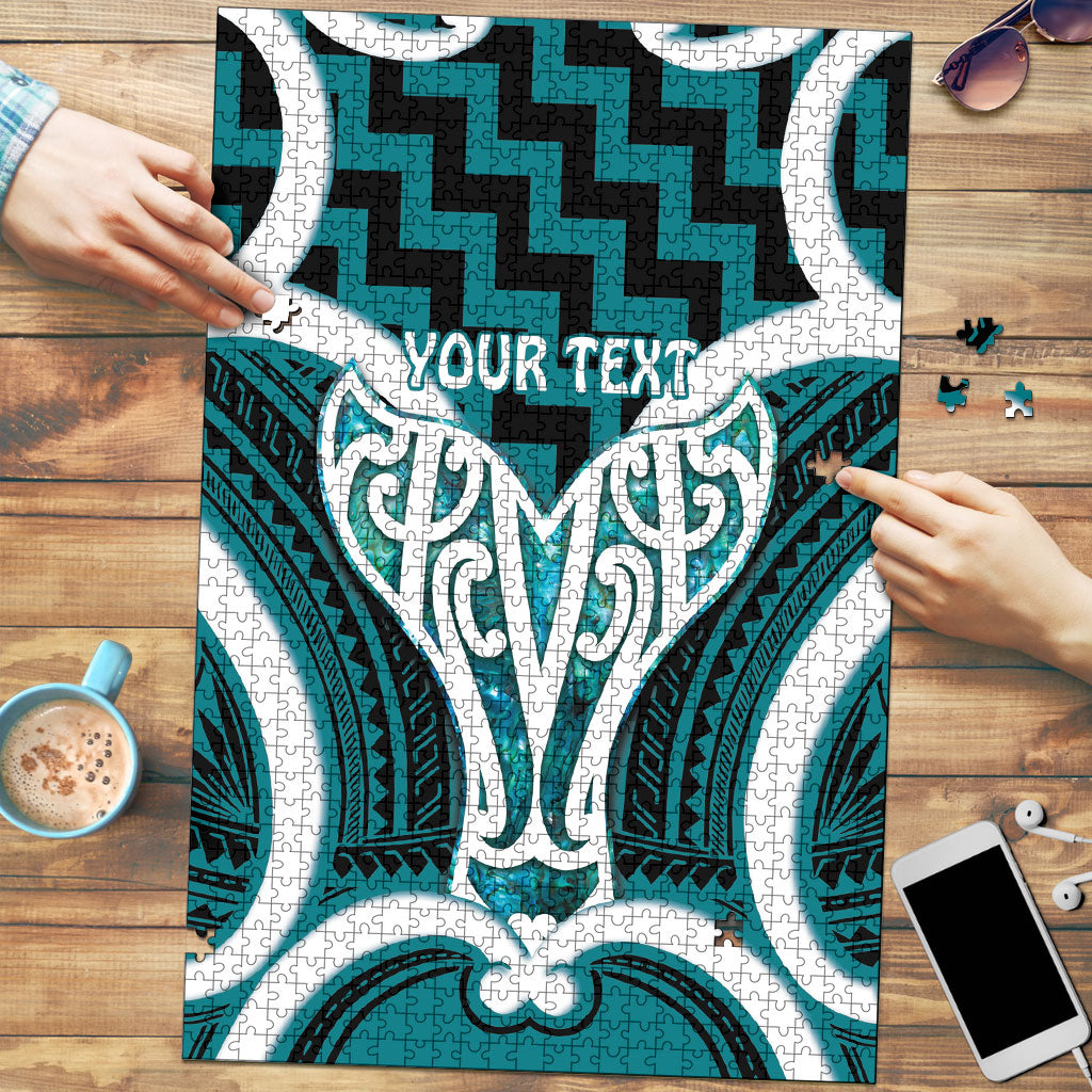 Aotearoa Atua Tangaroa Personalised Puzzle God Of The Sea Maori Whale Tail Cyan