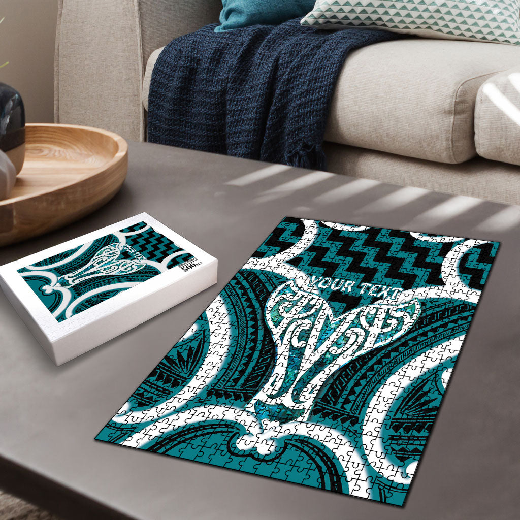 Aotearoa Atua Tangaroa Personalised Puzzle God Of The Sea Maori Whale Tail Cyan