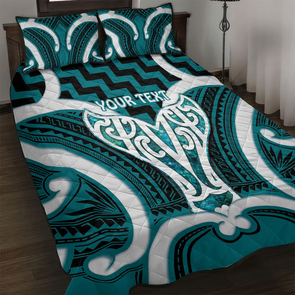 Aotearoa Atua Tangaroa Personalised Quilt Bed Set God Of The Sea Maori Whale Tail Cyan