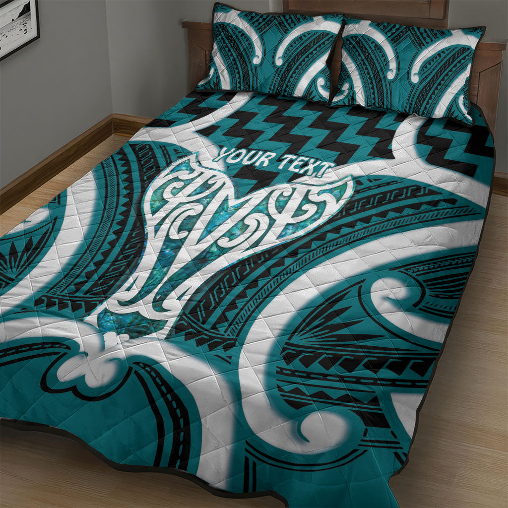 Aotearoa Atua Tangaroa Personalised Quilt Bed Set God Of The Sea Maori Whale Tail Cyan