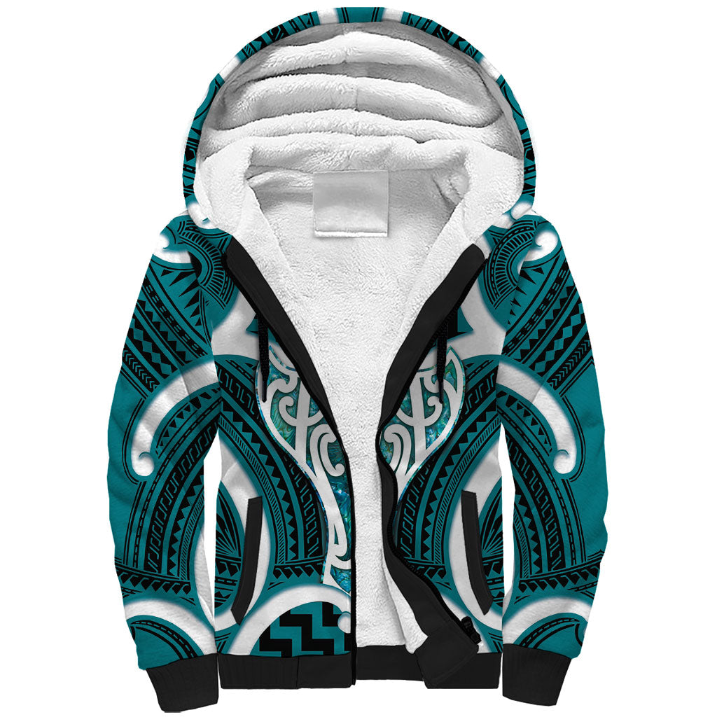 Aotearoa Atua Tangaroa Personalised Sherpa Hoodie God Of The Sea Maori Whale Tail Cyan