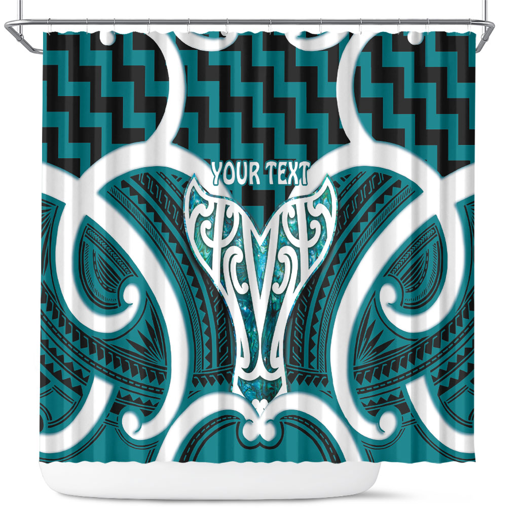 Aotearoa Atua Tangaroa Personalised Shower Curtain God Of The Sea Maori Whale Tail Cyan