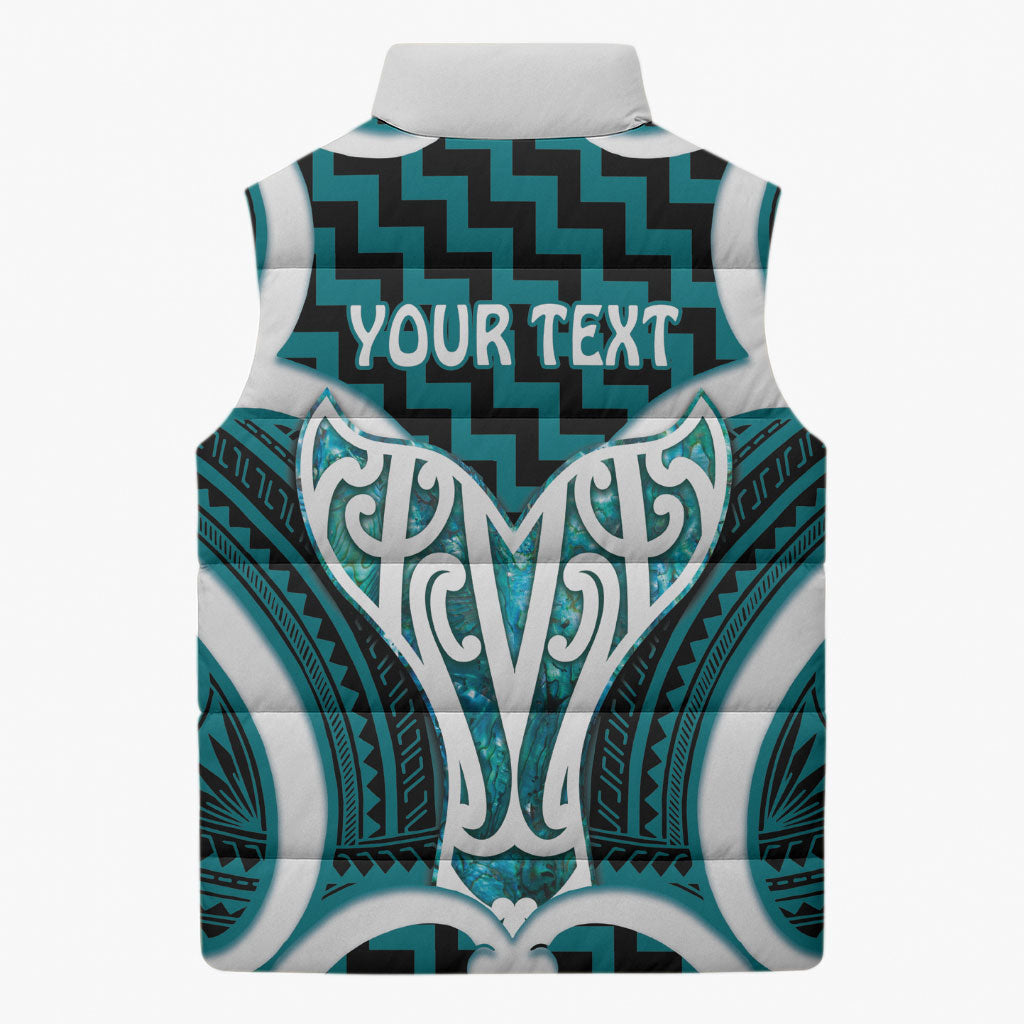 Aotearoa Atua Tangaroa Personalised Sleeveless Puffer Jacket God Of The Sea Maori Whale Tail Cyan