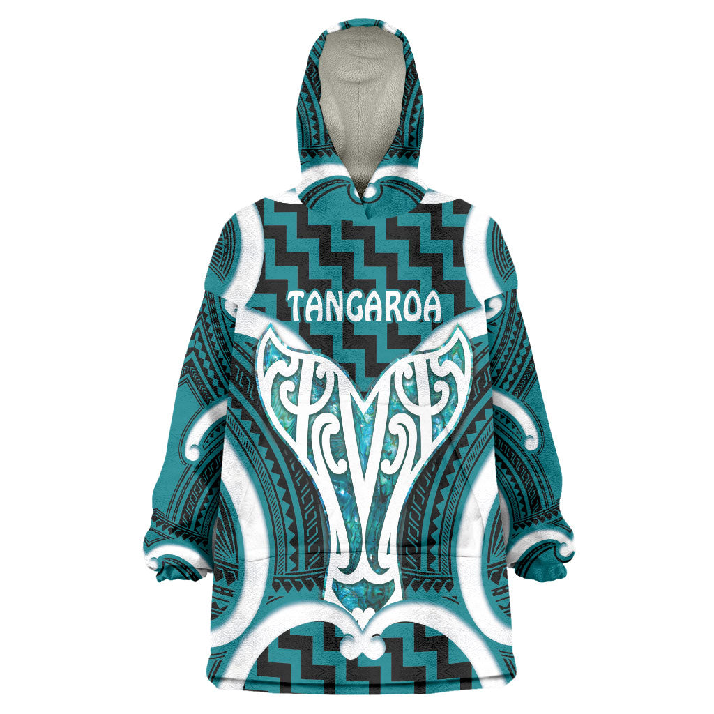 Aotearoa Atua Tangaroa Personalised Wearable Blanket Hoodie God Of The Sea Maori Whale Tail Cyan