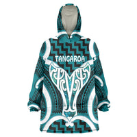 Aotearoa Atua Tangaroa Personalised Wearable Blanket Hoodie God Of The Sea Maori Whale Tail Cyan