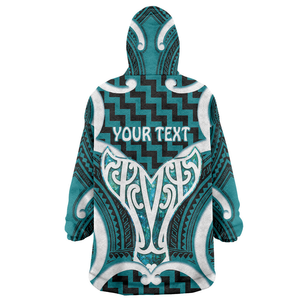 Aotearoa Atua Tangaroa Personalised Wearable Blanket Hoodie God Of The Sea Maori Whale Tail Cyan