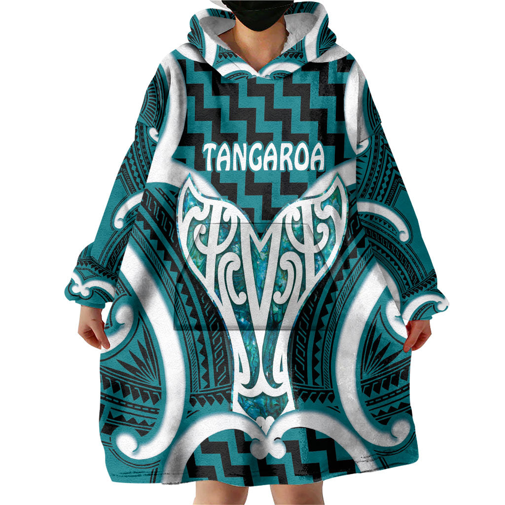 Aotearoa Atua Tangaroa Personalised Wearable Blanket Hoodie God Of The Sea Maori Whale Tail Cyan