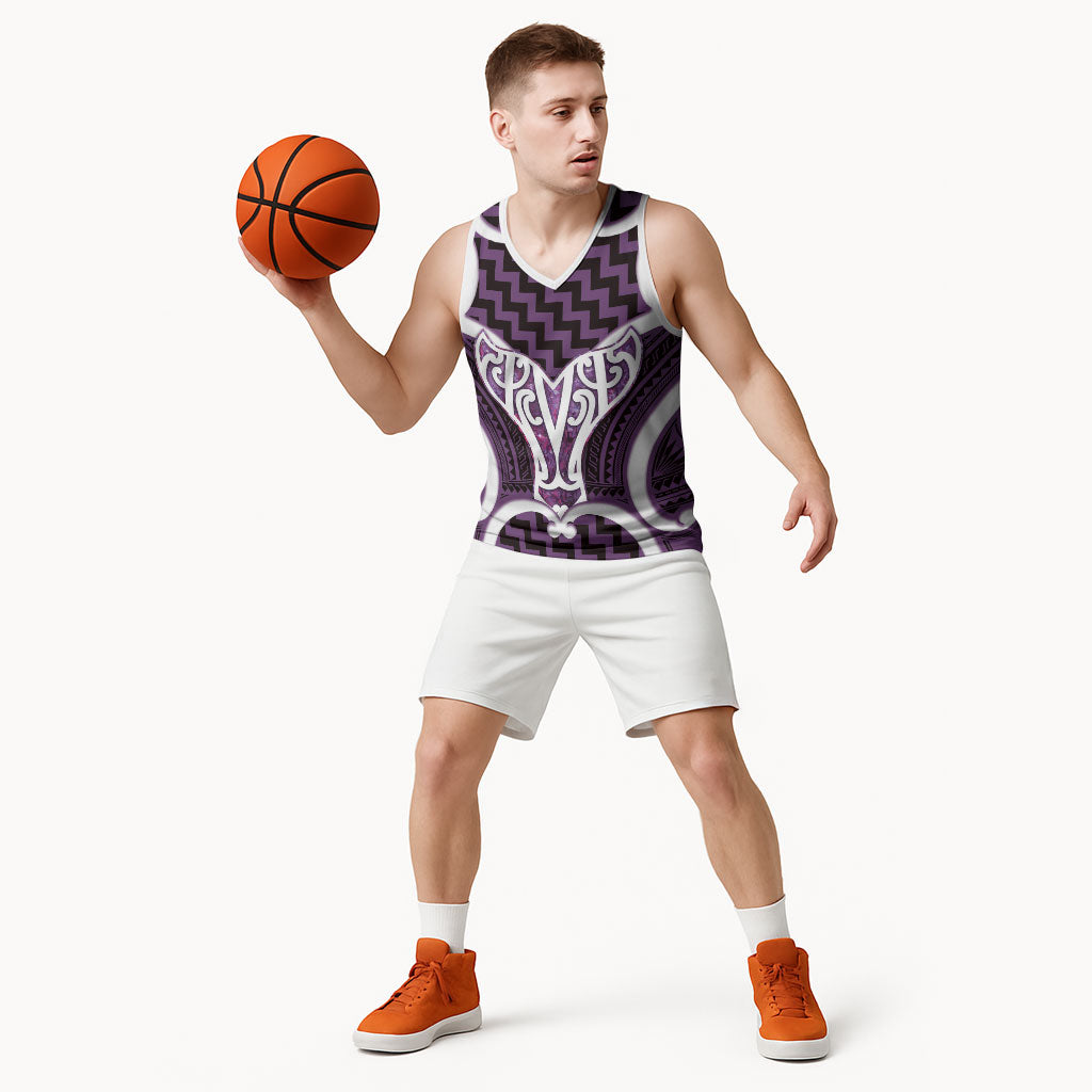 Aotearoa Atua Tangaroa Personalised Basketball Jersey God Of The Sea Maori Whale Tail Purple