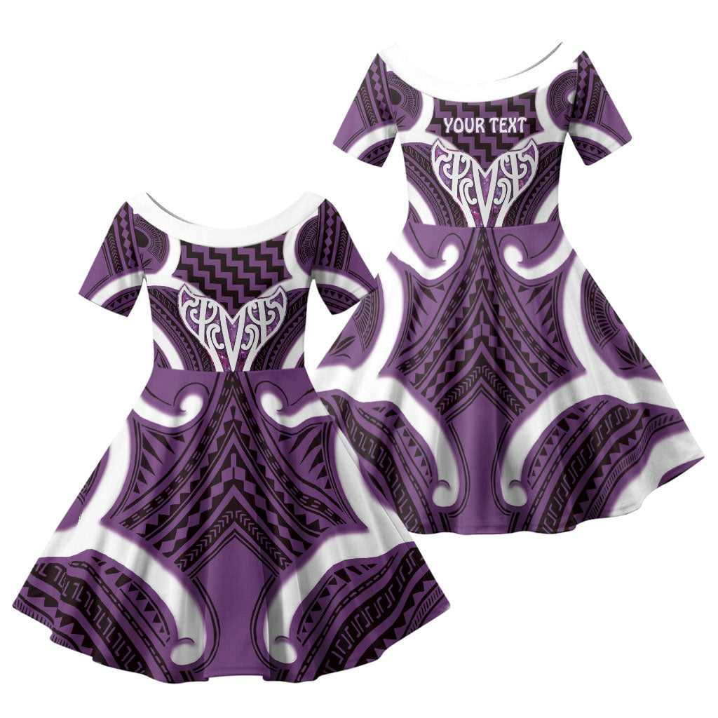 Aotearoa Atua Tangaroa Personalised Family Matching Off The Shoulder Long Sleeve Dress and Hawaiian Shirt God Of The Sea Maori Whale Tail Purple