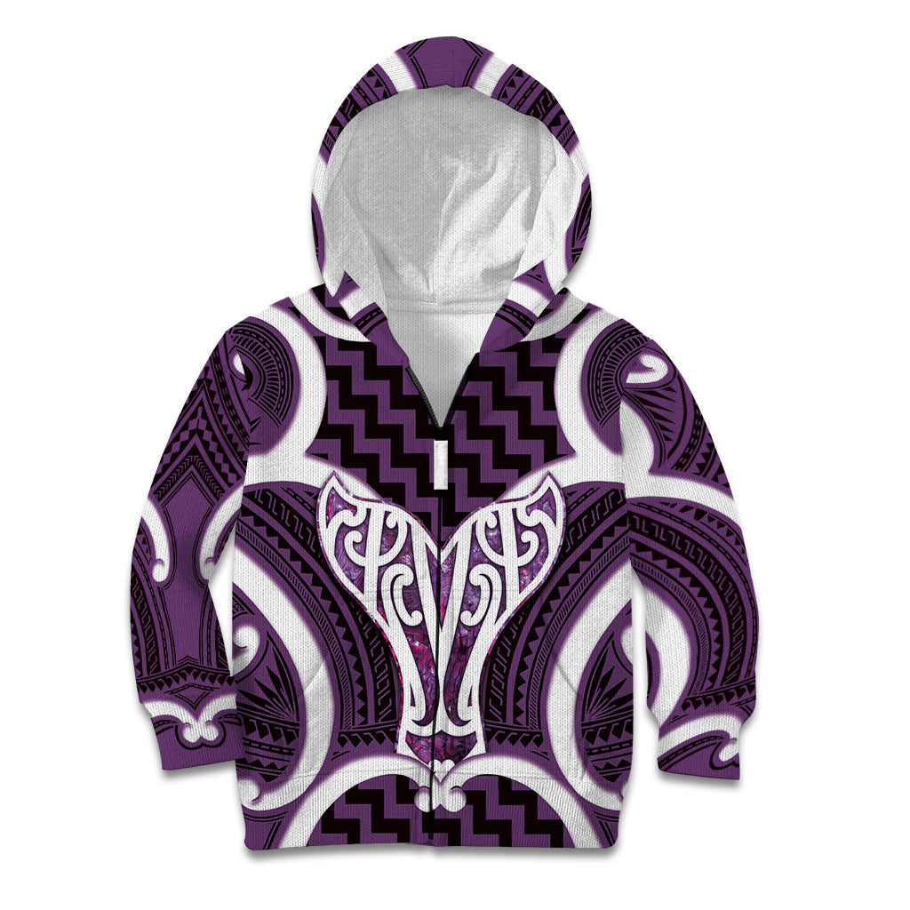 Aotearoa Atua Tangaroa Personalised Kid Hoodie God Of The Sea Maori Whale Tail Purple