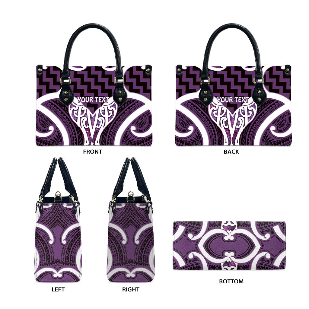 Aotearoa Atua Tangaroa Personalised Leather Bag God Of The Sea Maori Whale Tail Purple