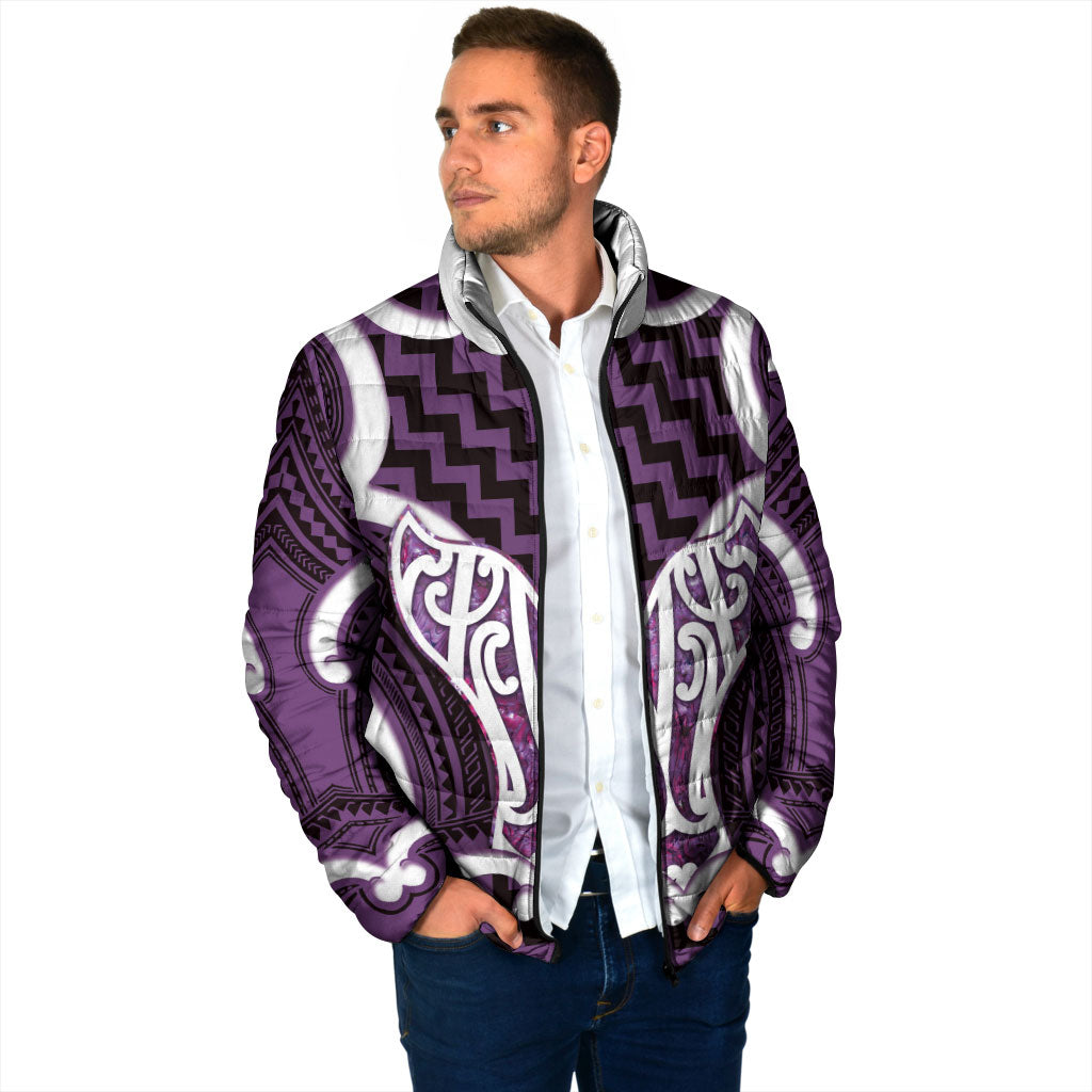 Aotearoa Atua Tangaroa Personalised Padded Jacket God Of The Sea Maori Whale Tail Purple
