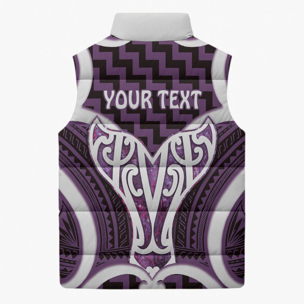 Aotearoa Atua Tangaroa Personalised Sleeveless Puffer Jacket God Of The Sea Maori Whale Tail Purple
