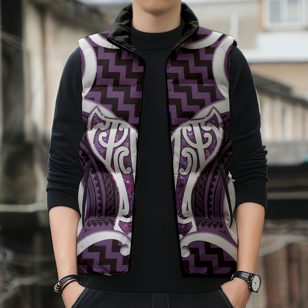 Aotearoa Atua Tangaroa Personalised Sleeveless Puffer Jacket God Of The Sea Maori Whale Tail Purple