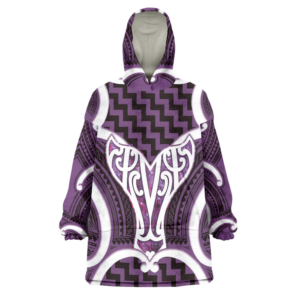 Aotearoa Atua Tangaroa Personalised Wearable Blanket Hoodie God Of The Sea Maori Whale Tail Purple