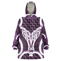 Aotearoa Atua Tangaroa Personalised Wearable Blanket Hoodie God Of The Sea Maori Whale Tail Purple