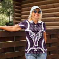 Aotearoa Atua Tangaroa Personalised Women Polo Shirt God Of The Sea Maori Whale Tail Purple
