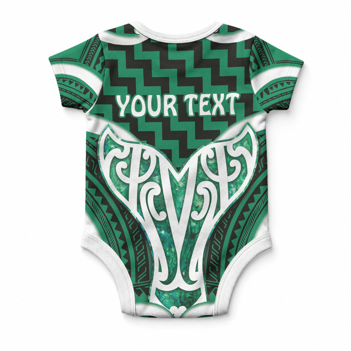 Aotearoa Atua Tangaroa Personalised Baby Onesie God Of The Sea Maori Whale Tail Green