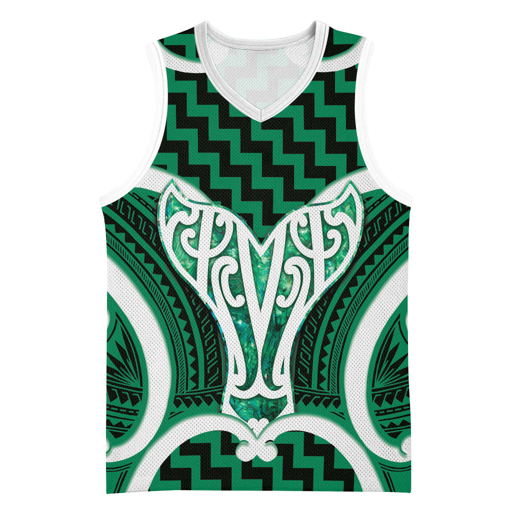 Aotearoa Atua Tangaroa Personalised Basketball Jersey God Of The Sea Maori Whale Tail Green