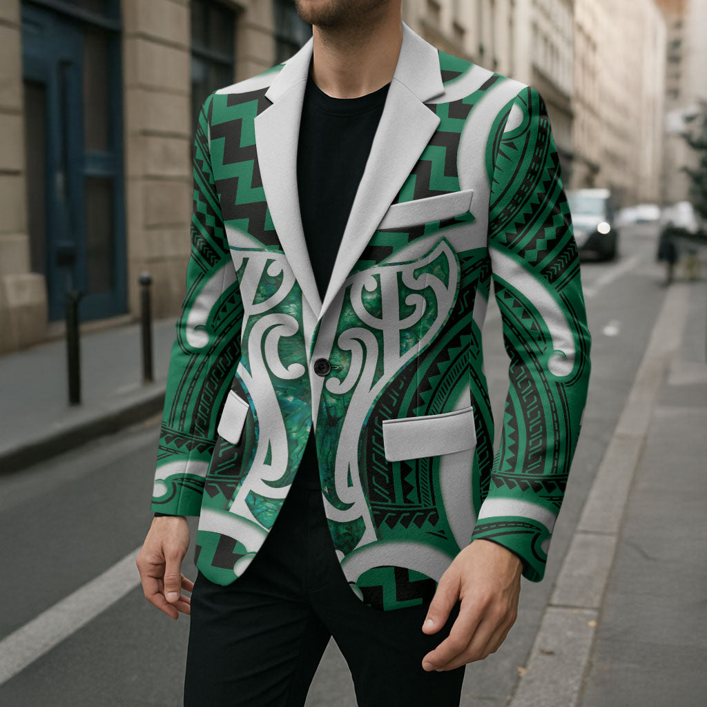Aotearoa Atua Tangaroa Personalised Blazer God Of The Sea Maori Whale Tail Green