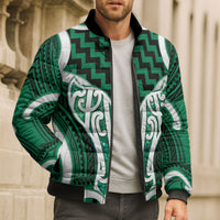 Aotearoa Atua Tangaroa Personalised Bomber Puffer Jacket God Of The Sea Maori Whale Tail Green